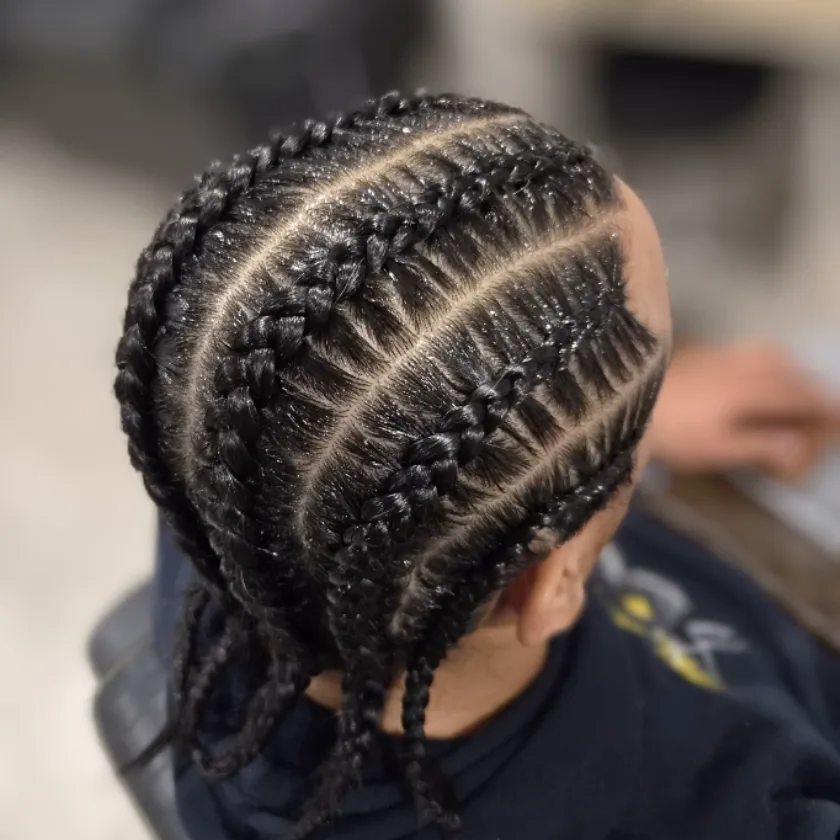 Six straight-back cornrows by Yolande